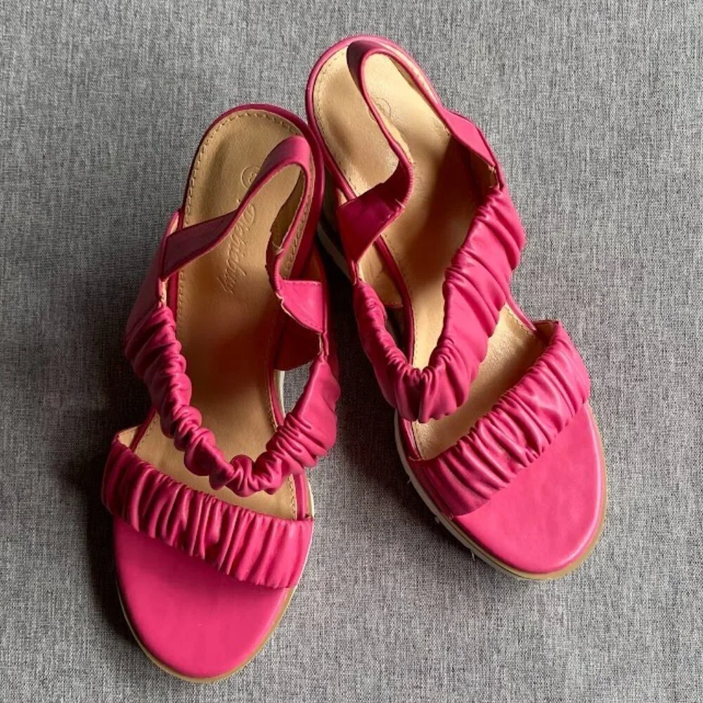 Open Toe Platform Wedge Sandals Elastic Ankle Strap Slip on Slingback Size 7.5